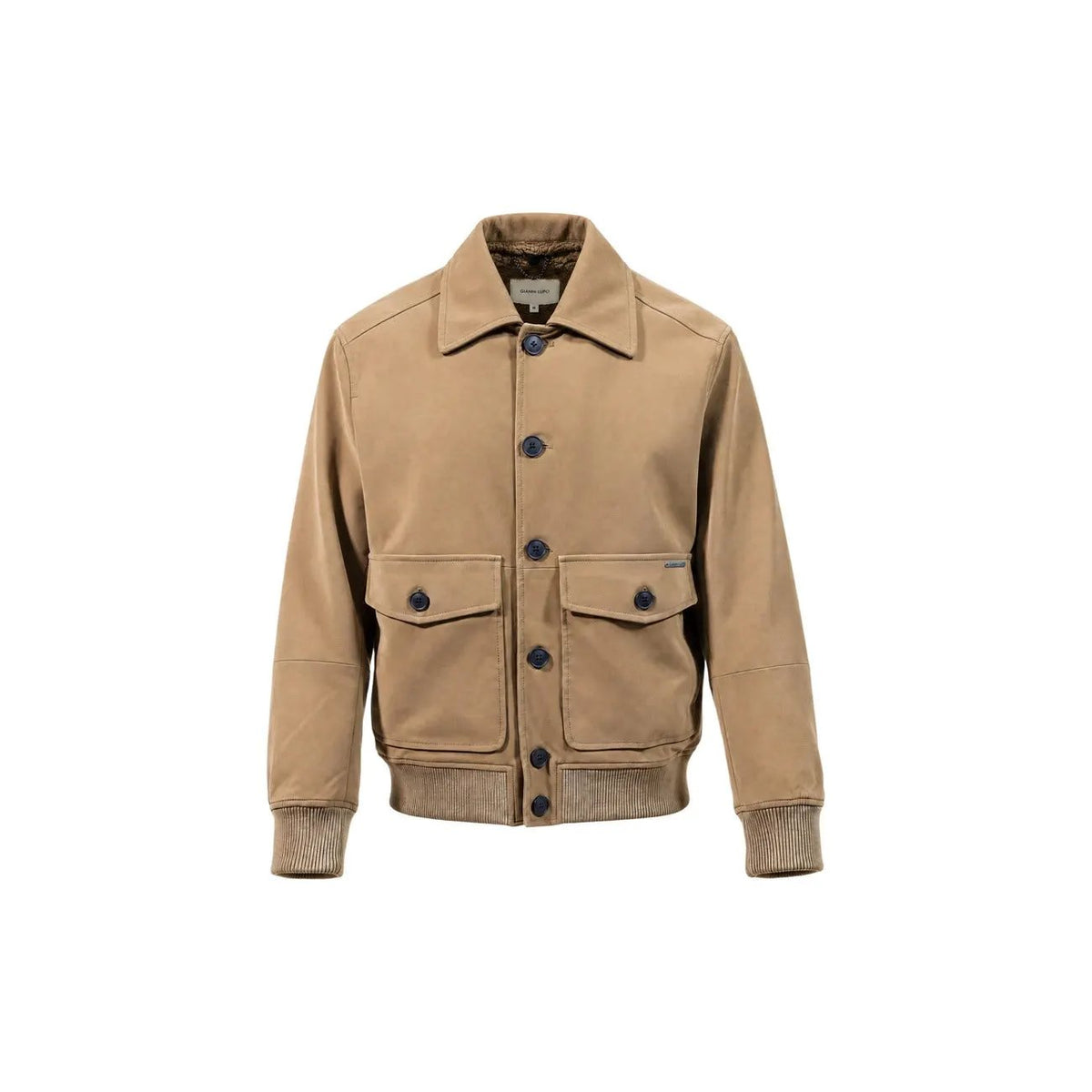 Gianni Lupo Men's Beige Faux Leather Bomber Jacket