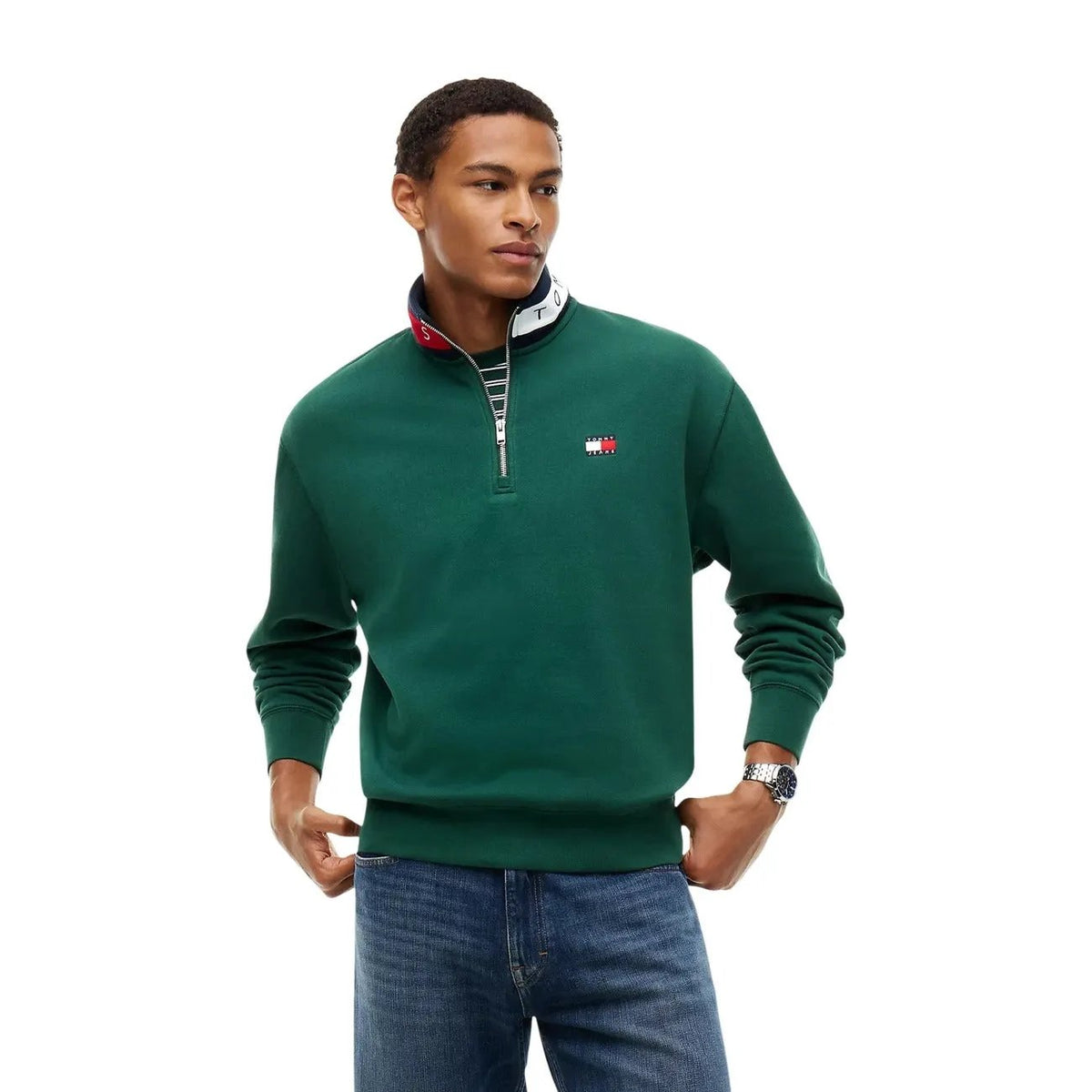 Tommy Hilfiger Jeans Men's Green Zip Turtleneck Sweatshirt