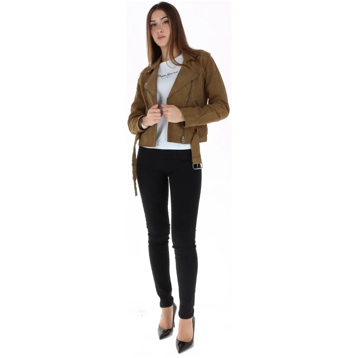 Pepe Jeans Women's Brown Leather Jacket