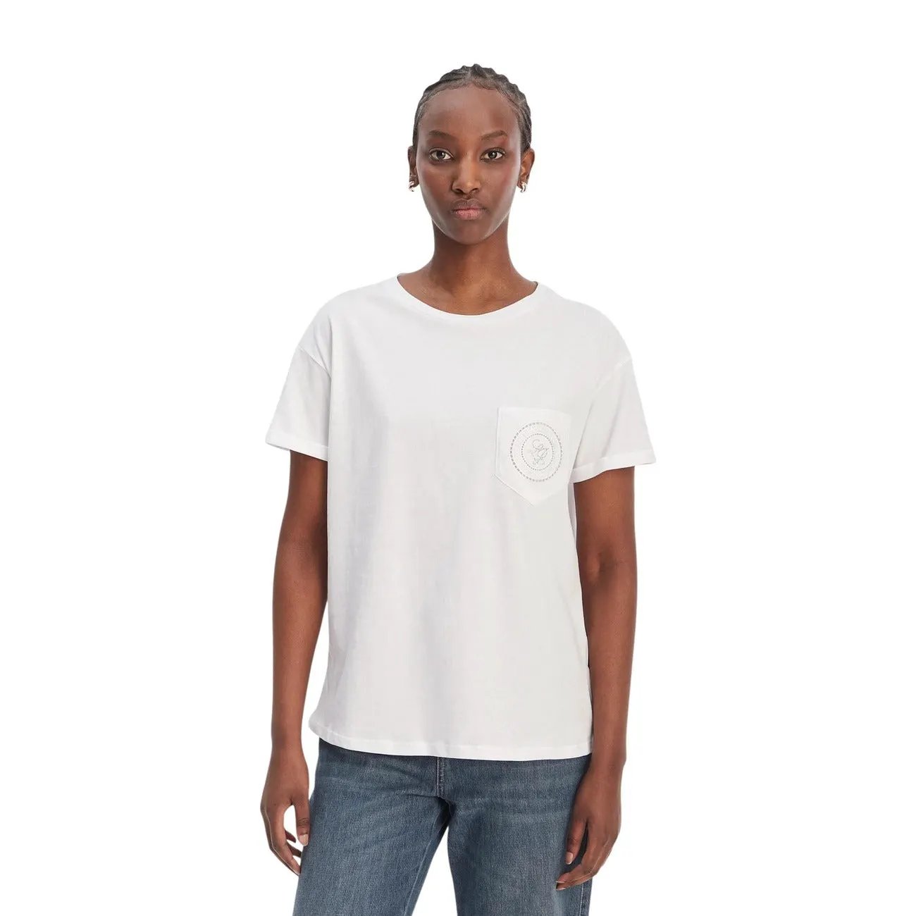 Liu Jo Women Black Cotton T-Shirt With Studded Pearl Details by Liu Jo