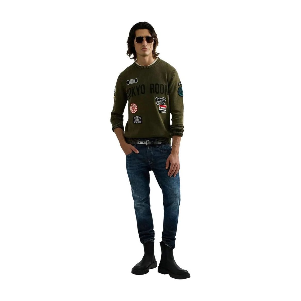 Replay Men's Green Garment Dyed Cotton Sweater