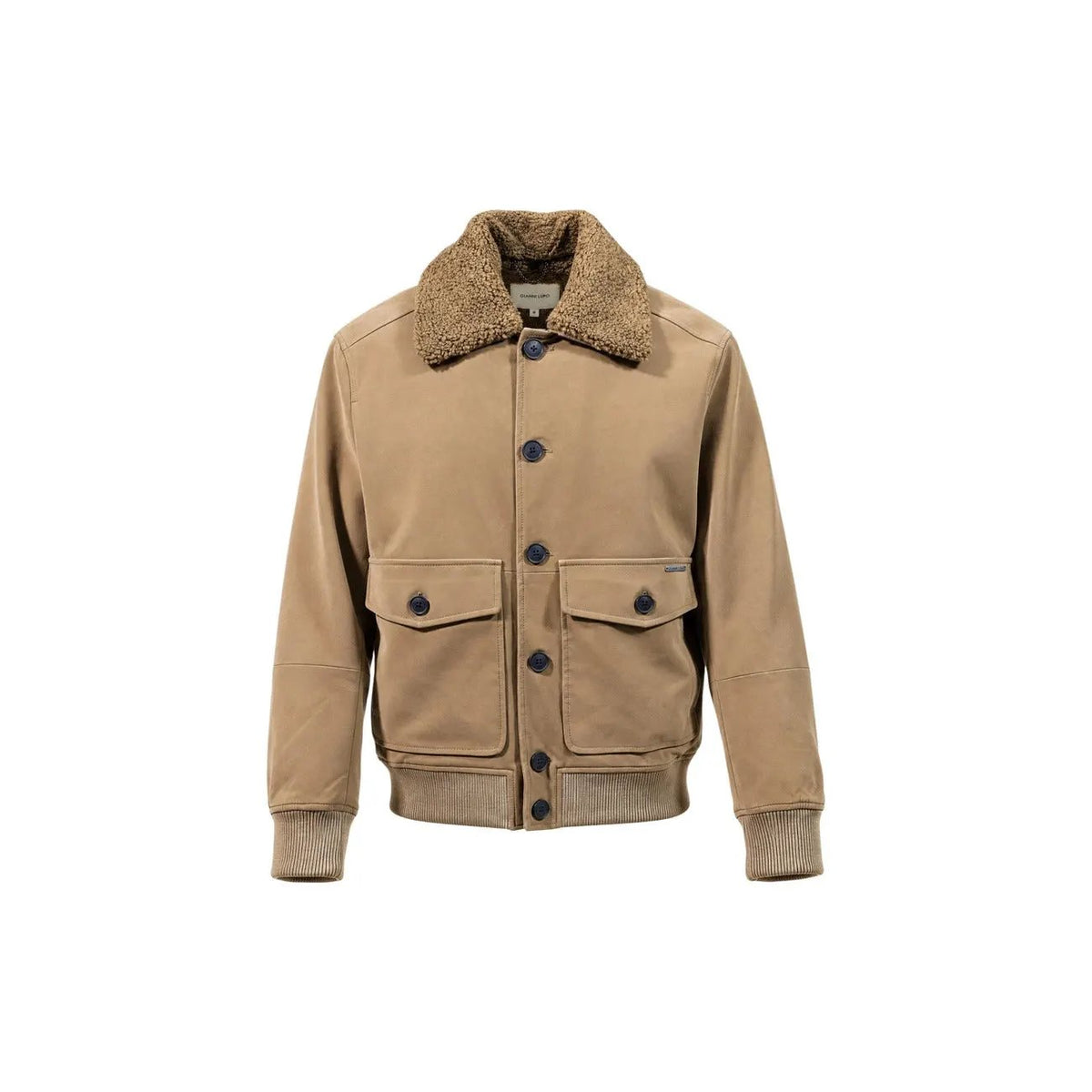 Gianni Lupo Men's Beige Faux Leather Bomber Jacket