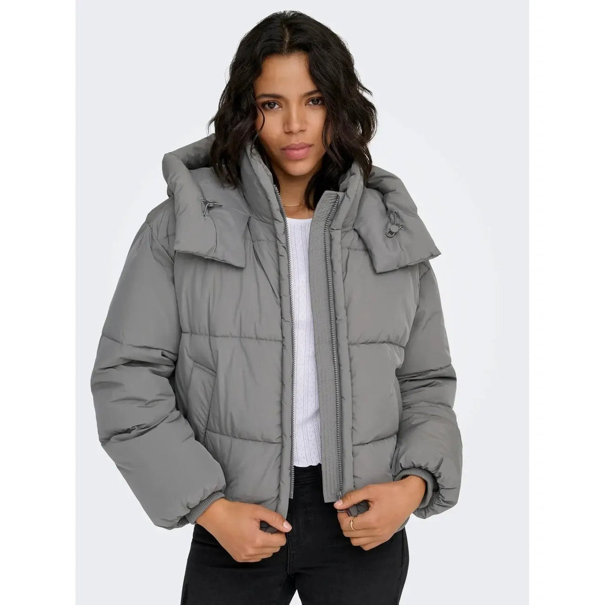 Only Women's Grey Hooded Jacket