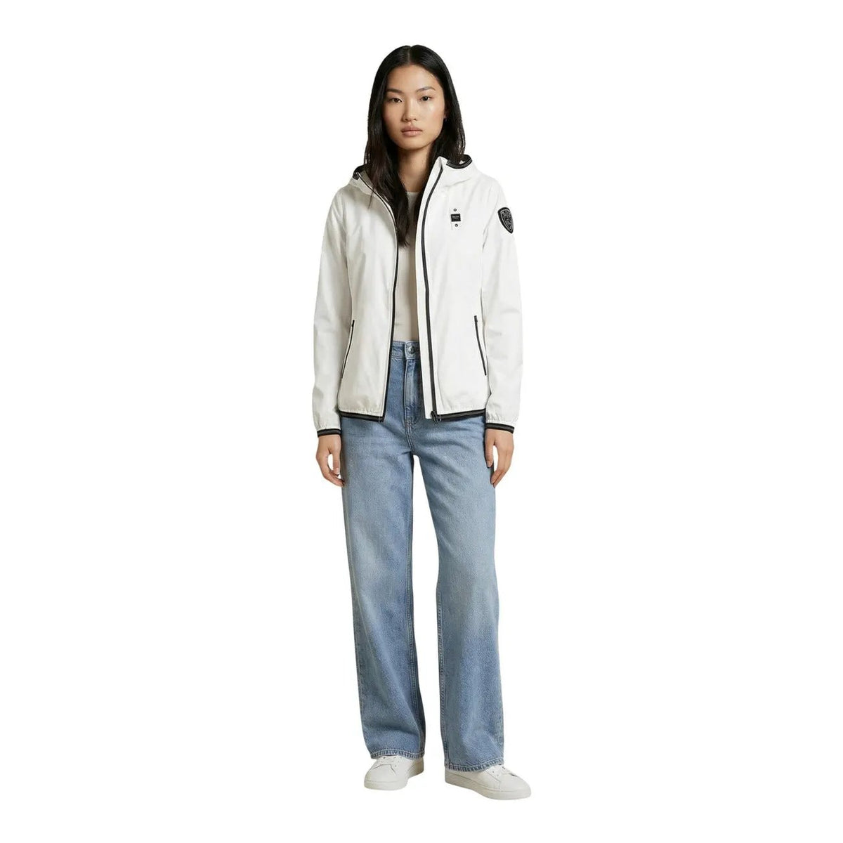 Blauer Women's White Nylon Hooded Jacket