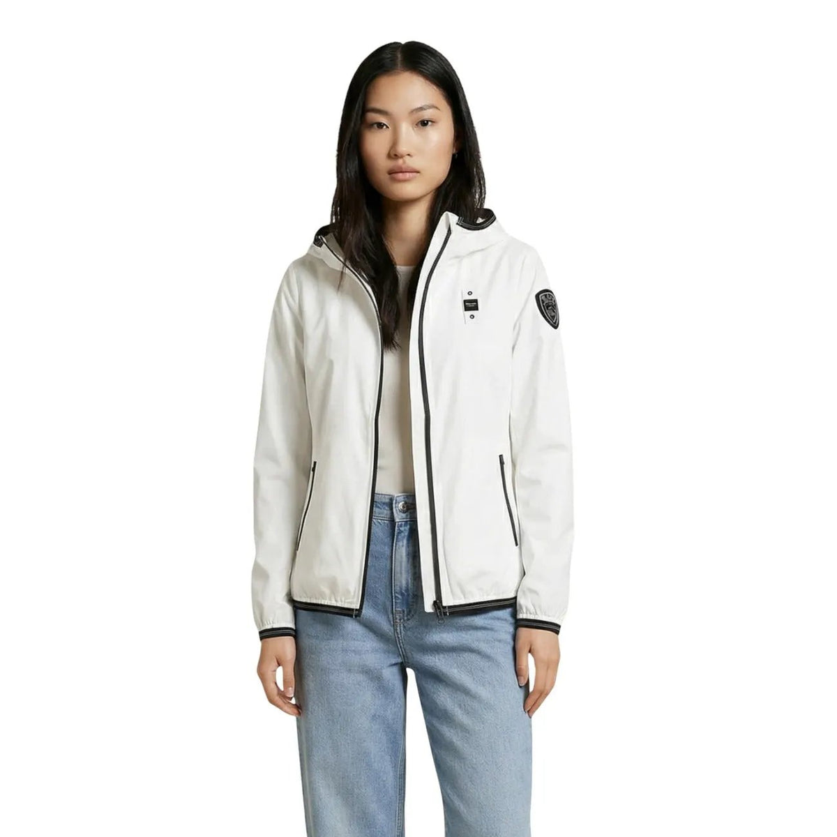 Blauer Women's White Nylon Hooded Jacket