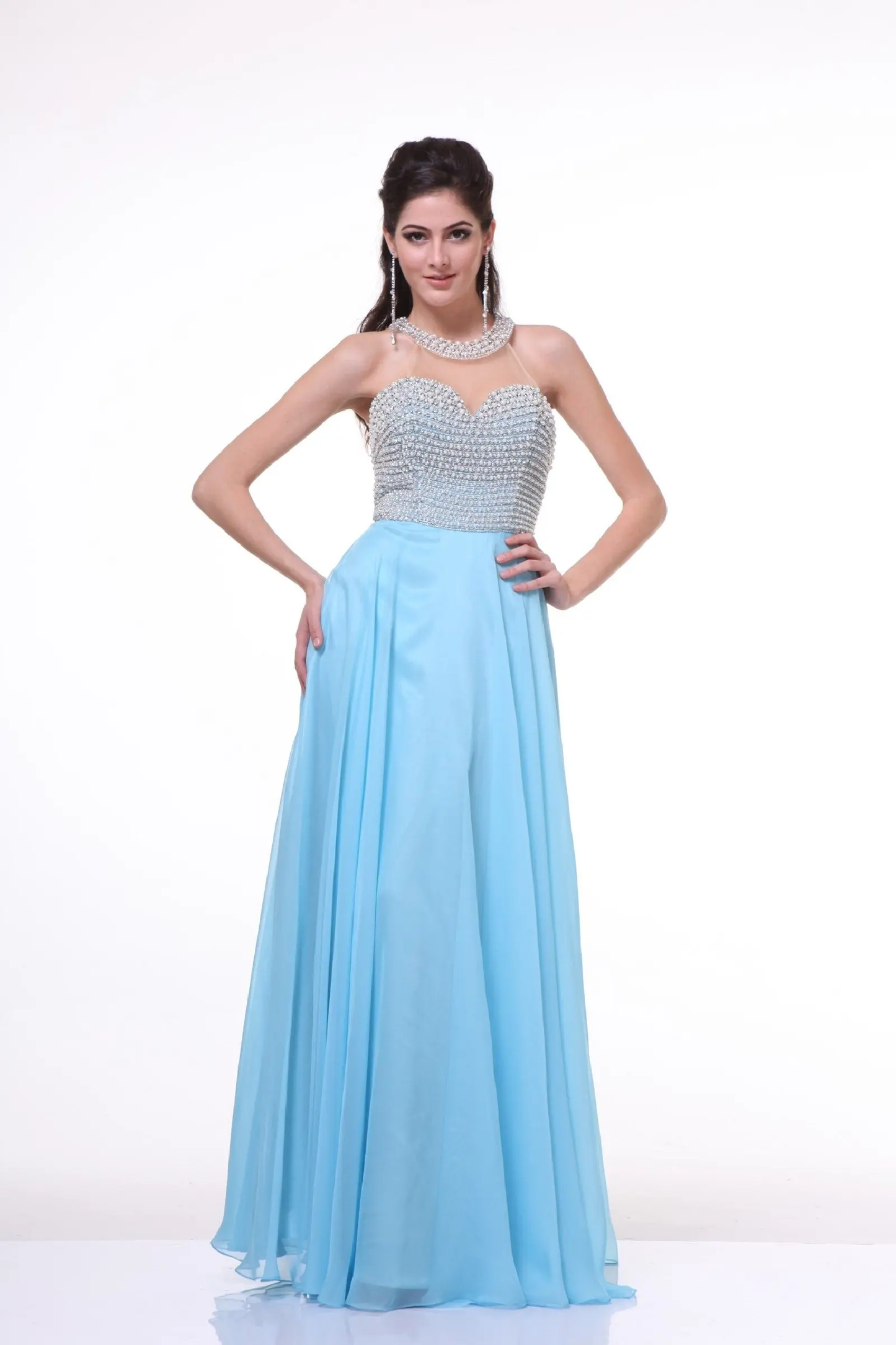 Illusion High Halter on Chiffon Dress by Tux-USA