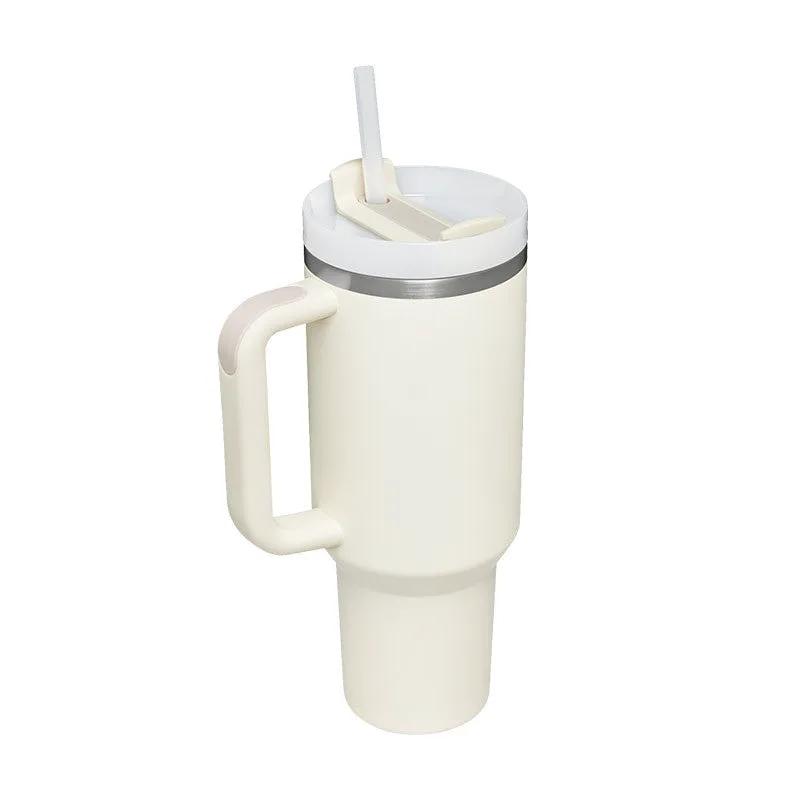 Insulated stainless steel tumbler with handle and straw