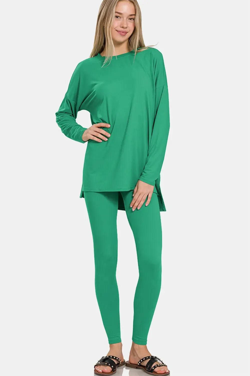 Women's brushed microfiber top and leggings set