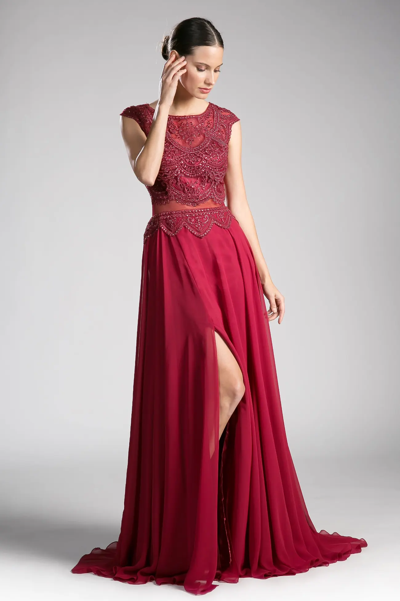 Beaded Lace Chiffon Dress by Tux-USA