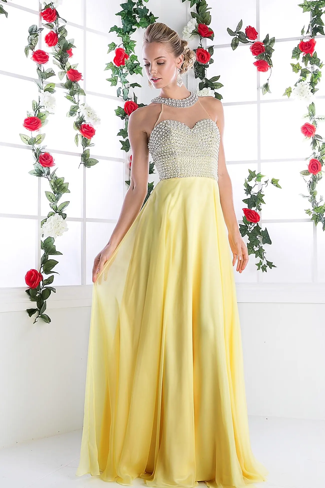 Illusion High Halter on Chiffon Dress by Tux-USA