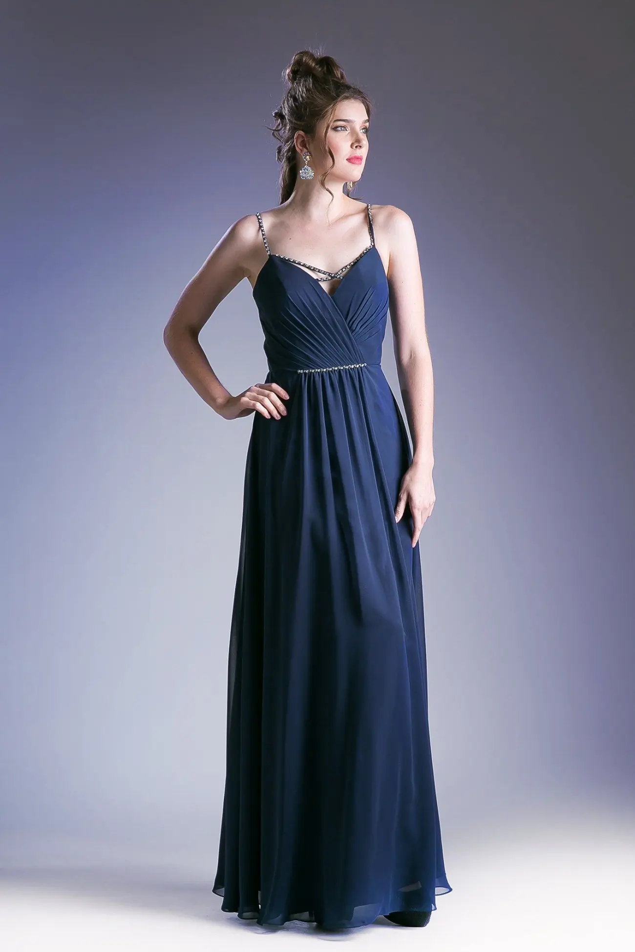 V Neckline With a Beaded Band Dress by Tux-USA