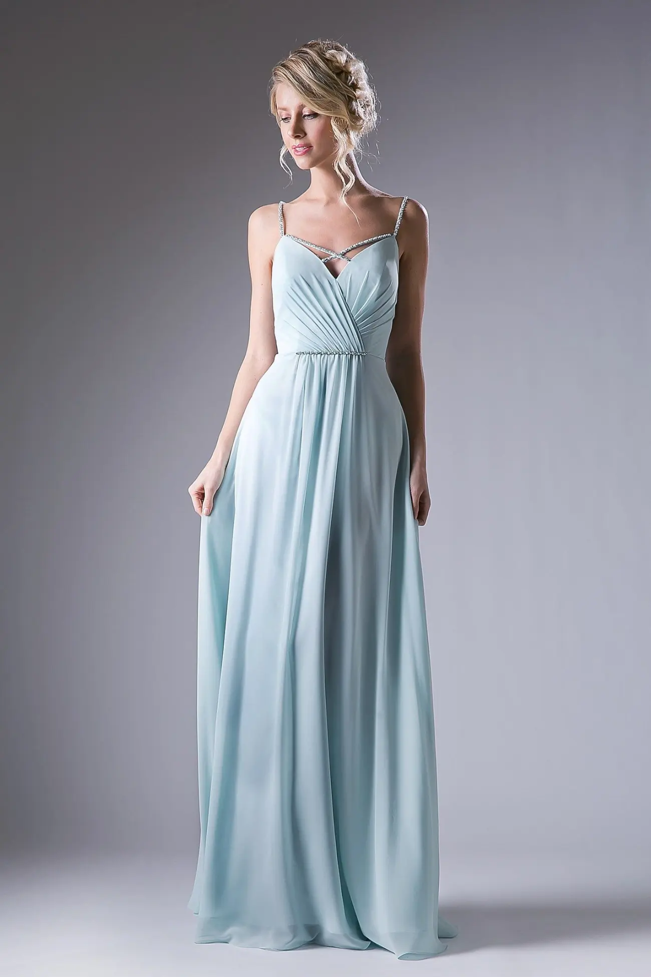 V Neckline With a Beaded Band Dress by Tux-USA