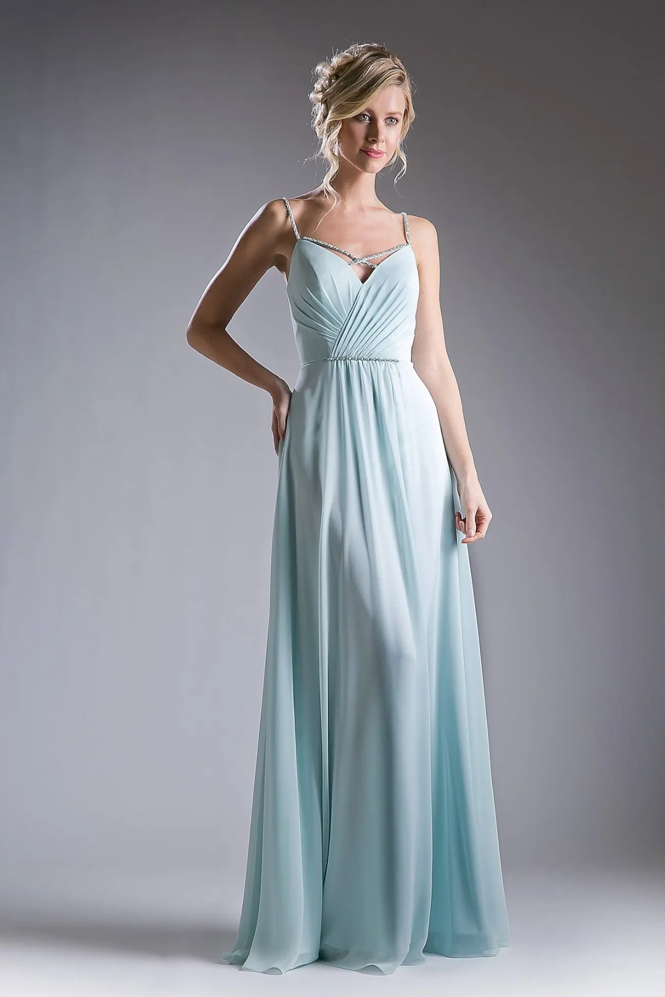 V Neckline With a Beaded Band Dress by Tux-USA