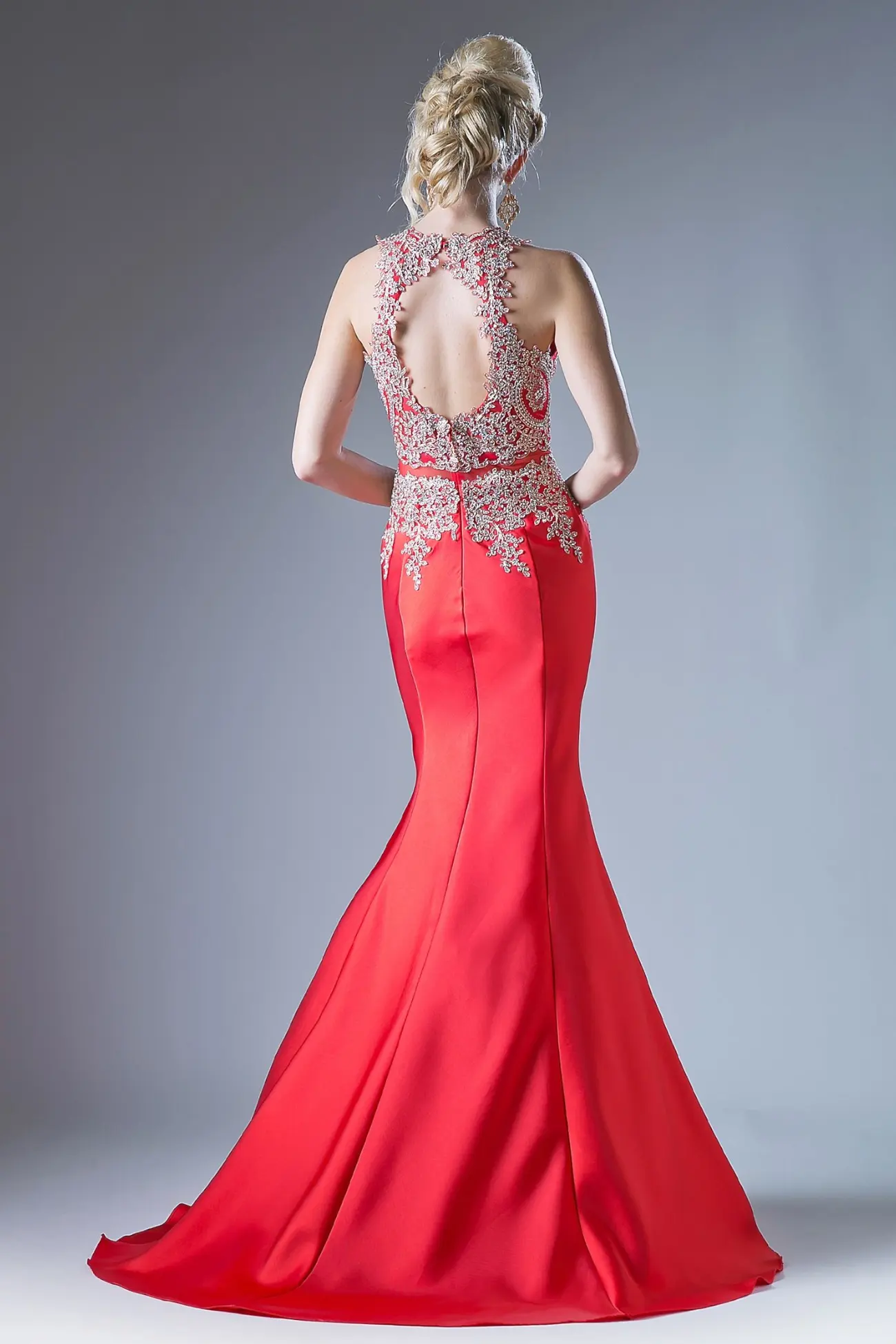Fitted Mermaid Gown with Lace Halter Neckline by Tux-USA