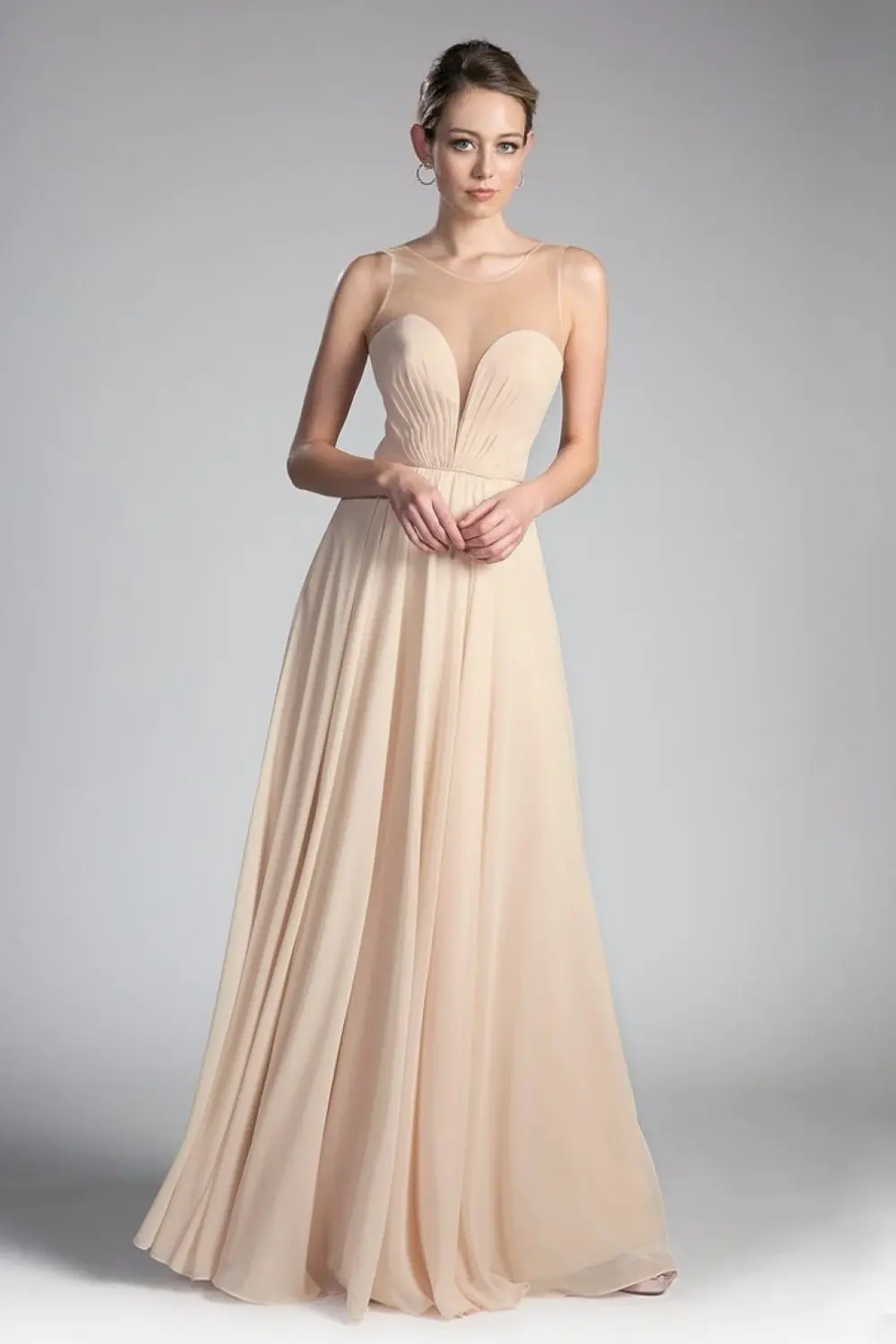 A-Line Chiffon Dress with Illusion Neckline by Tux-USA