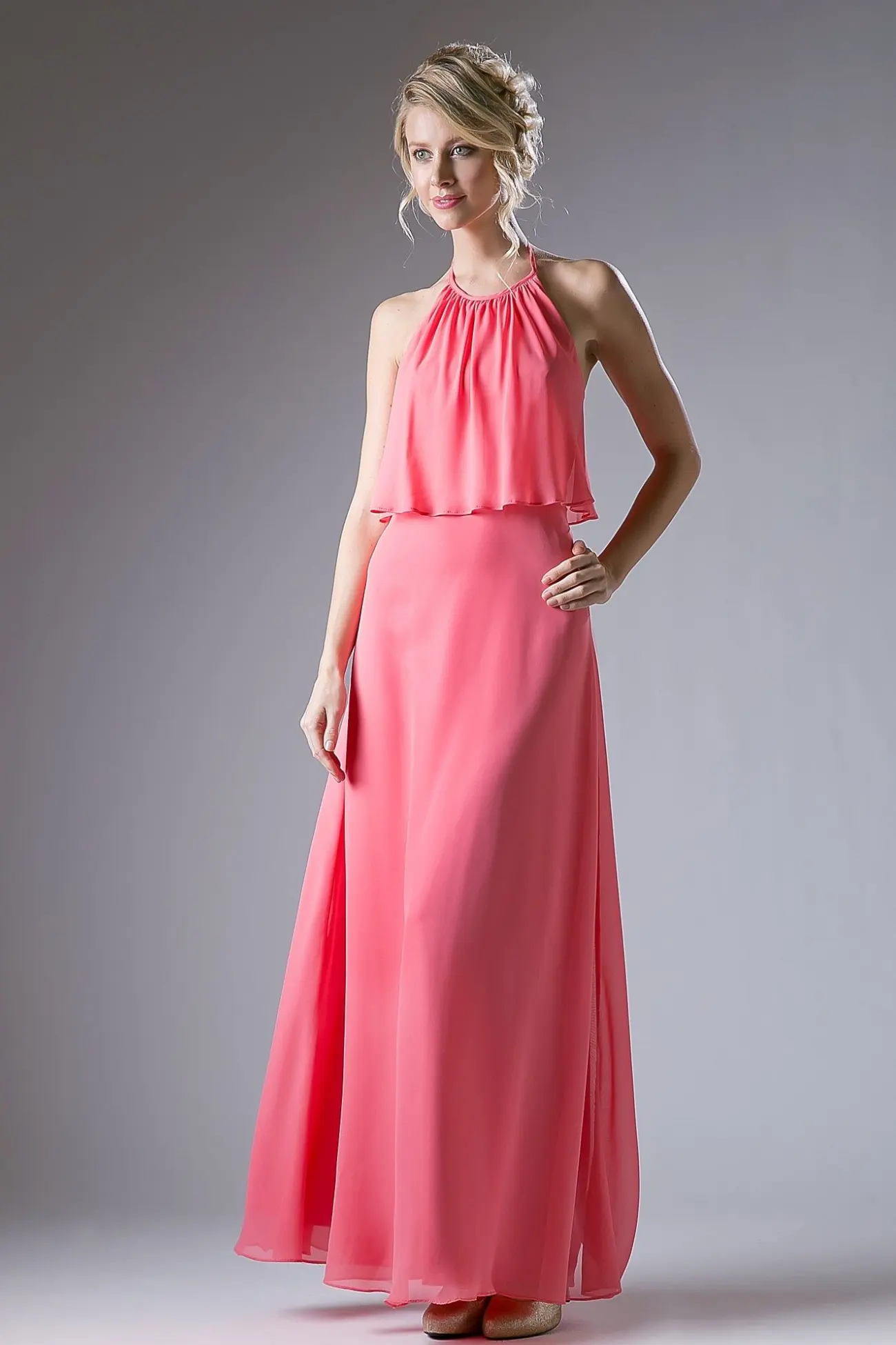 Long Halter Chiffon Dress by Tux-USA