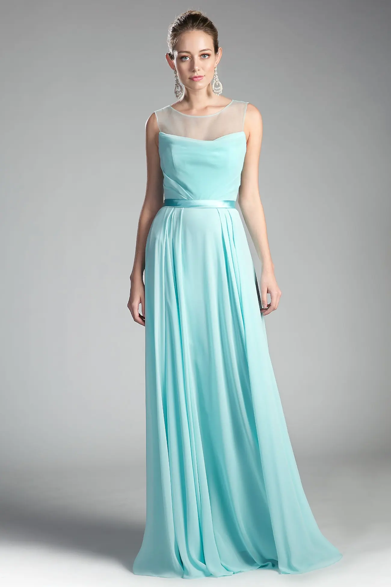 A-Line Long Illusiuon Neck Chiffon Dress by Tux-USA