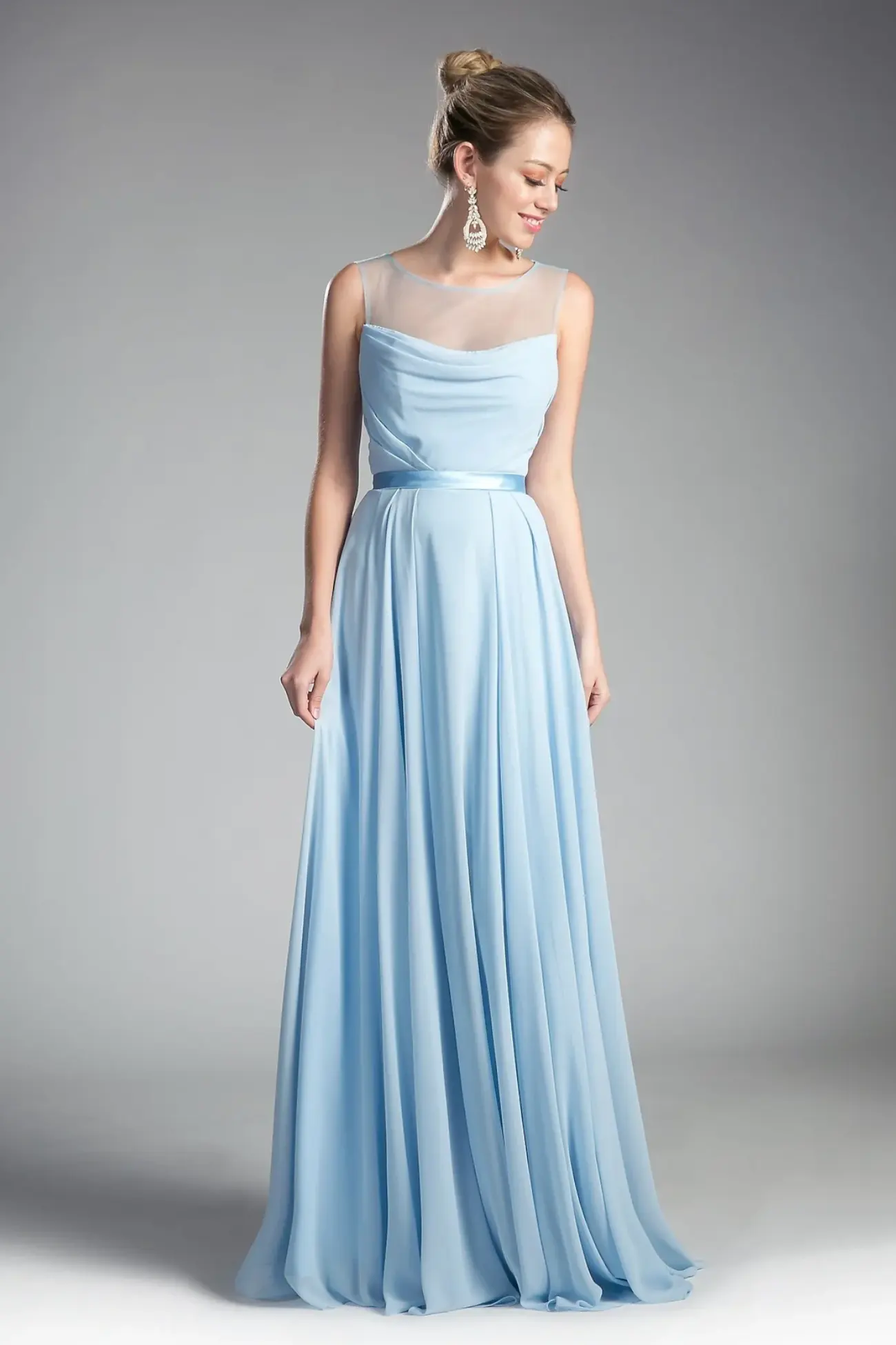 A-Line Long Illusiuon Neck Chiffon Dress by Tux-USA