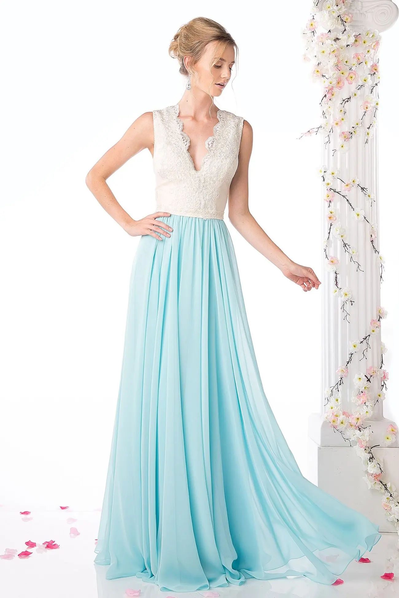 Dress V-Neck Two-Color Design For Formal Or Casual Occasions by Tux-USA