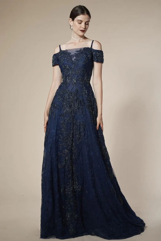 Off Shoulder Floral Lace Gown by Tux-USA