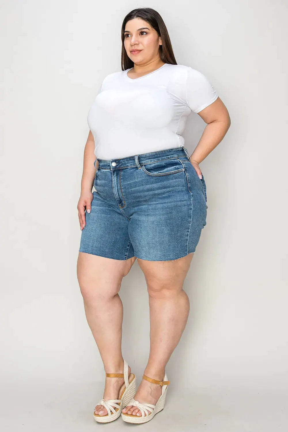 Judy Blue Full Size High Waist Slim Denim Shorts by Judy Blue