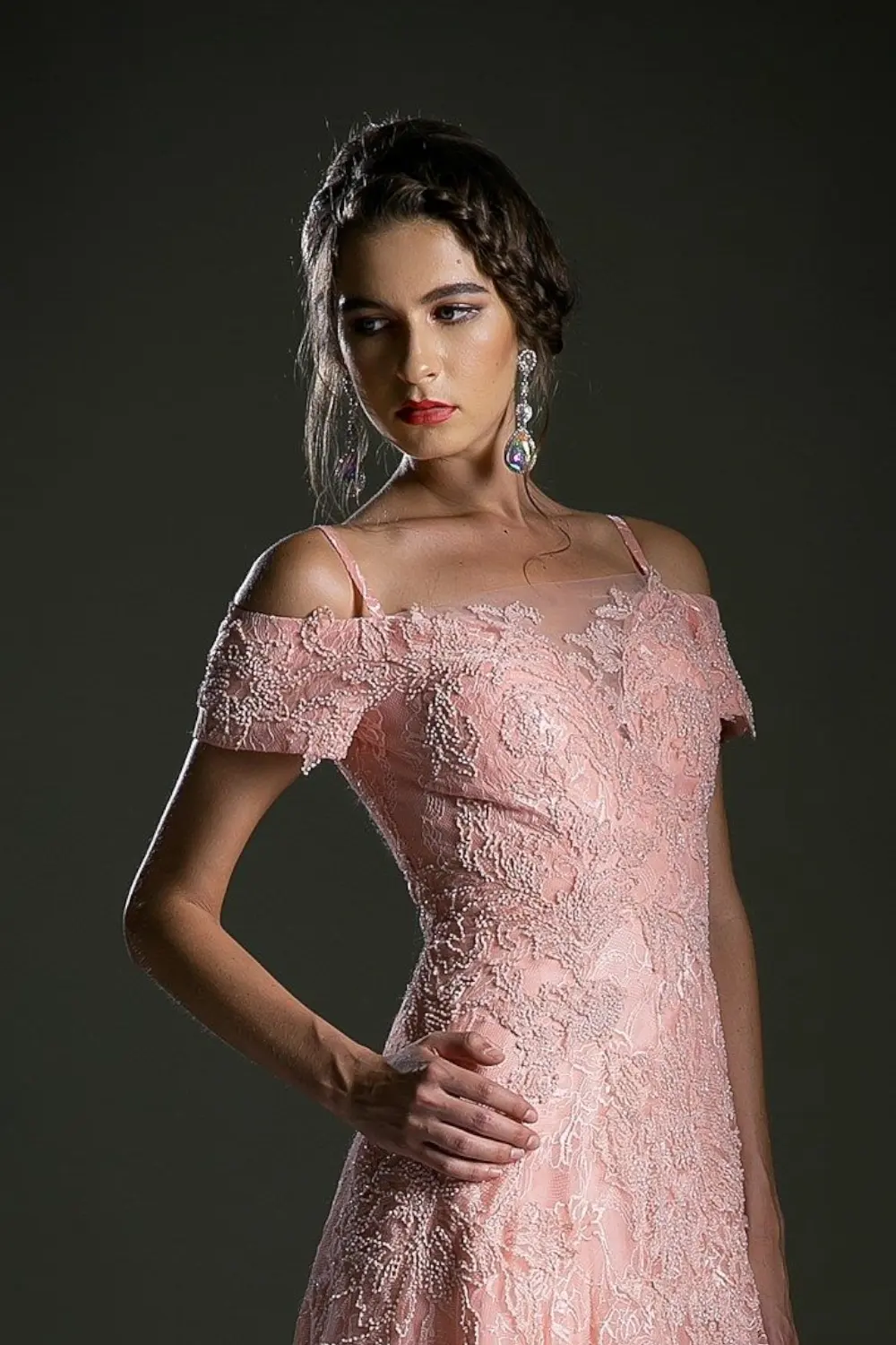 Off Shoulder Floral Lace Gown by Tux-USA