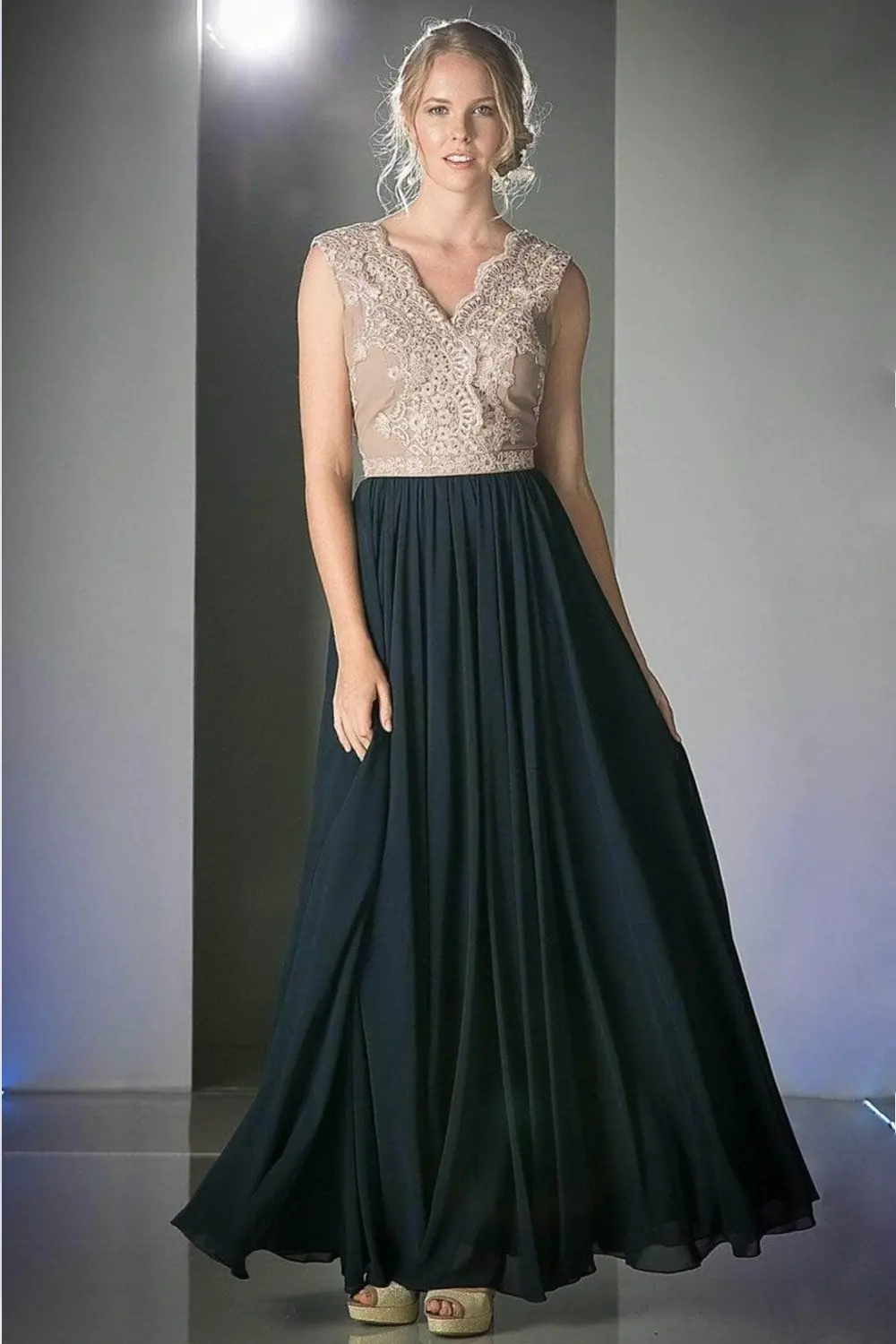 Dress V-Neck Two-Color Design For Formal Or Casual Occasions by Tux-USA