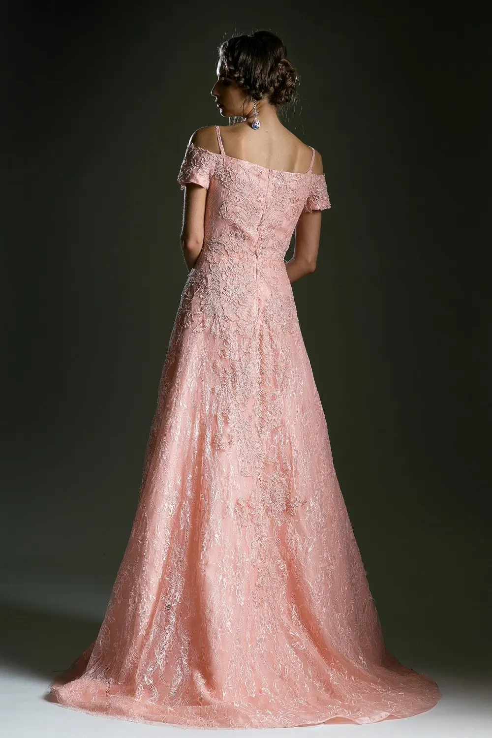 Off Shoulder Floral Lace Gown by Tux-USA