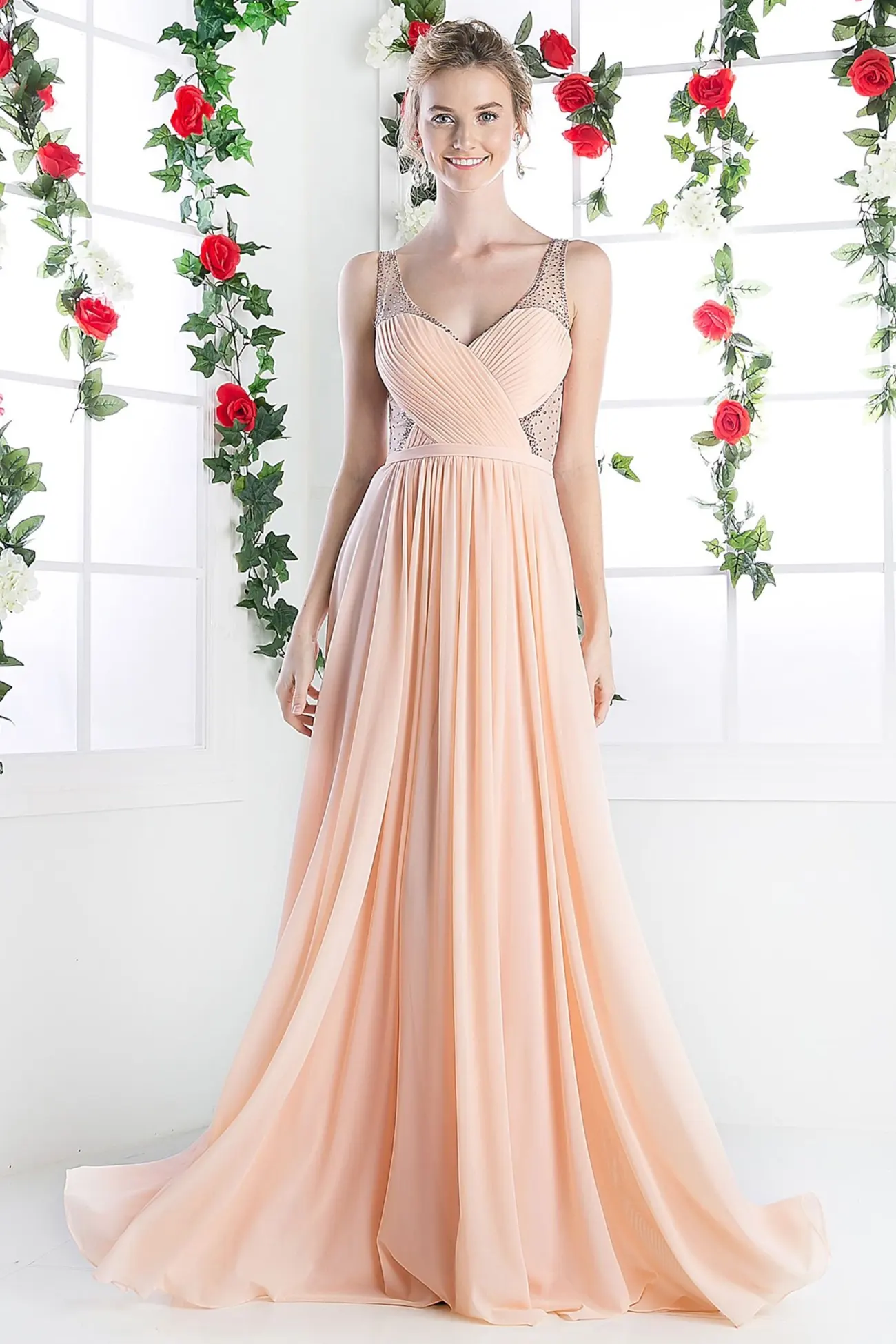 A-line Stretch Nesh Gown With Illusion Bodice by Tux-USA