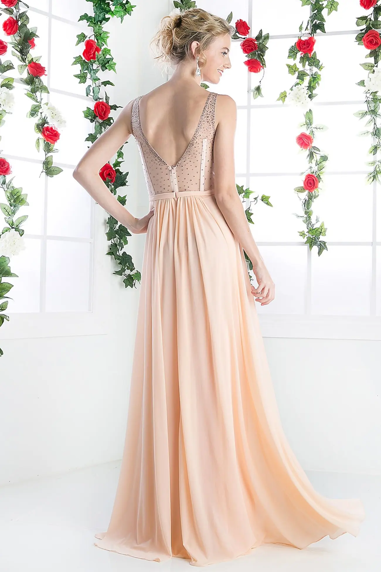 A-line Stretch Nesh Gown With Illusion Bodice by Tux-USA