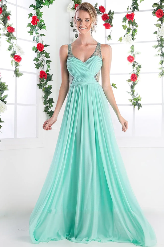 A-line Stretch Nesh Gown With Illusion Bodice by Tux-USA