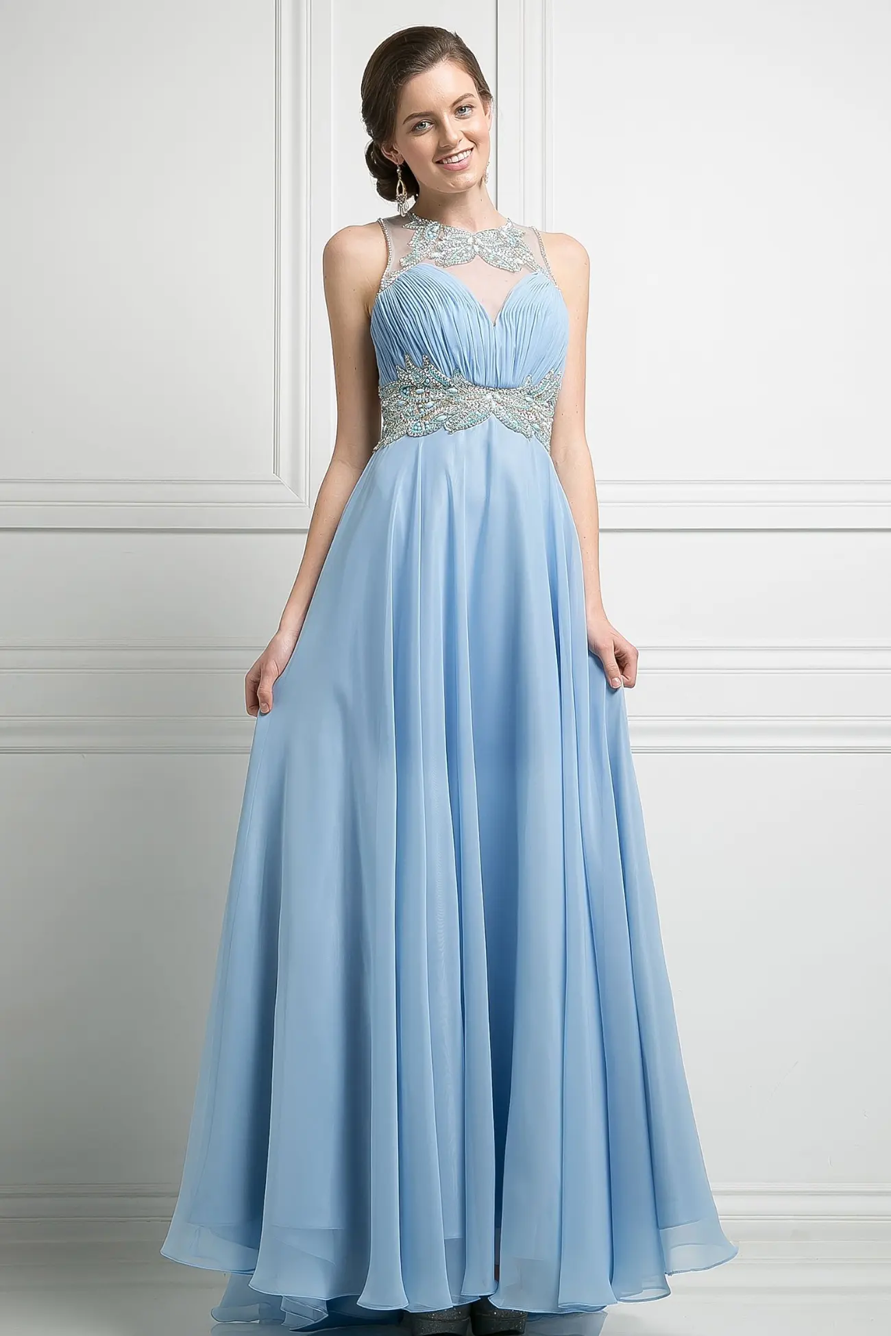 Beaded Chiffon Empire Waist Dress by Tux-USA