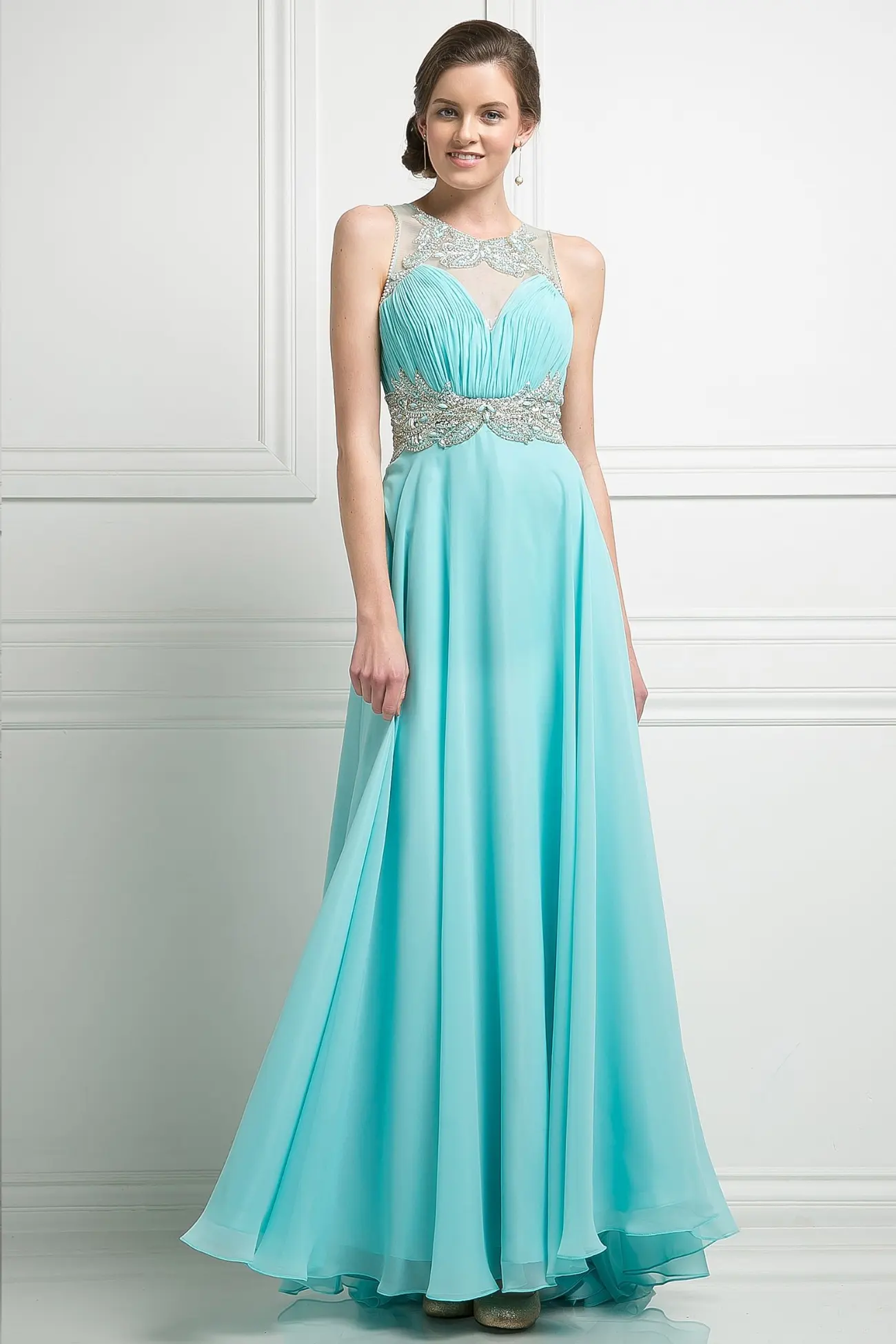 Beaded Chiffon Empire Waist Dress by Tux-USA
