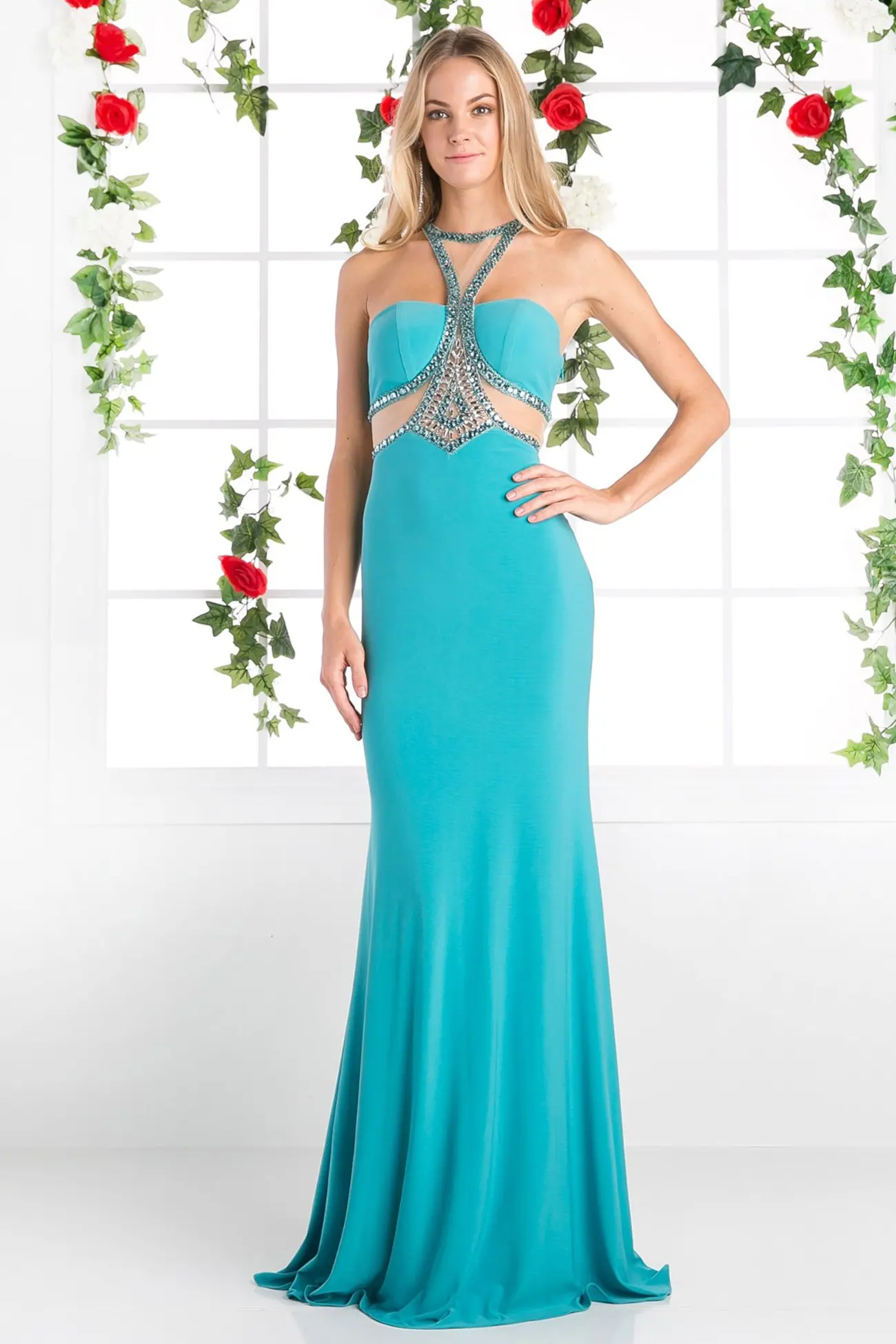 Beaded Stretch Knit Sheath Dress by Tux-USA