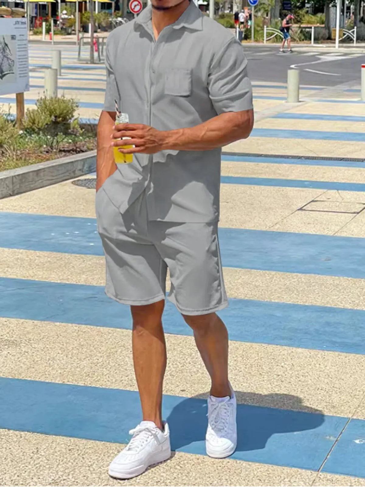 Men's Plus Size Button Up Shirt and Shorts Set by Trendsi
