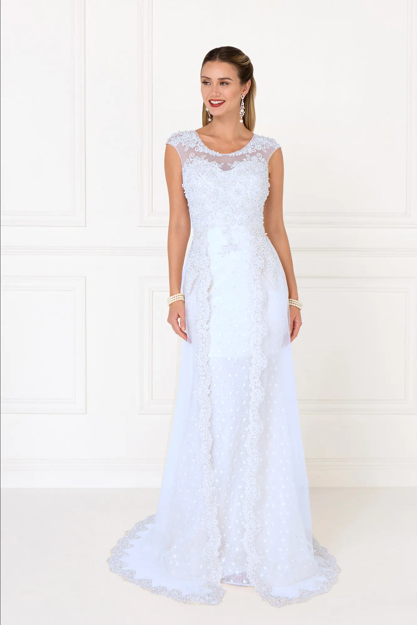 Lace A-Line Long Dress with Tulle Overlay by Tux-USA