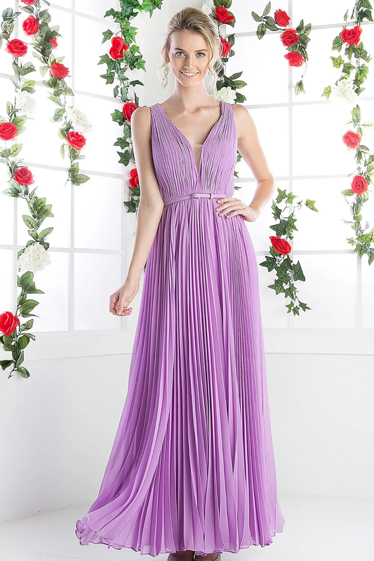 Long Chiffon Sleeveless Dress With Belt by Tux-USA