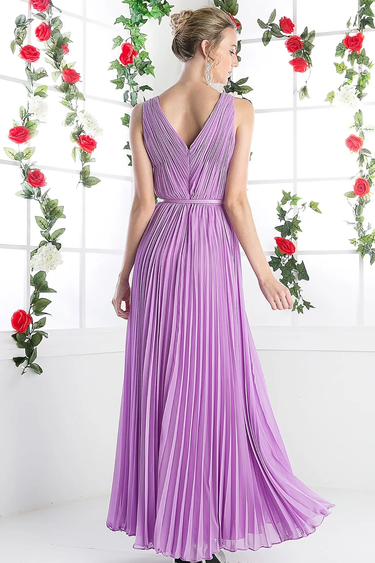 Long Chiffon Sleeveless Dress With Belt by Tux-USA