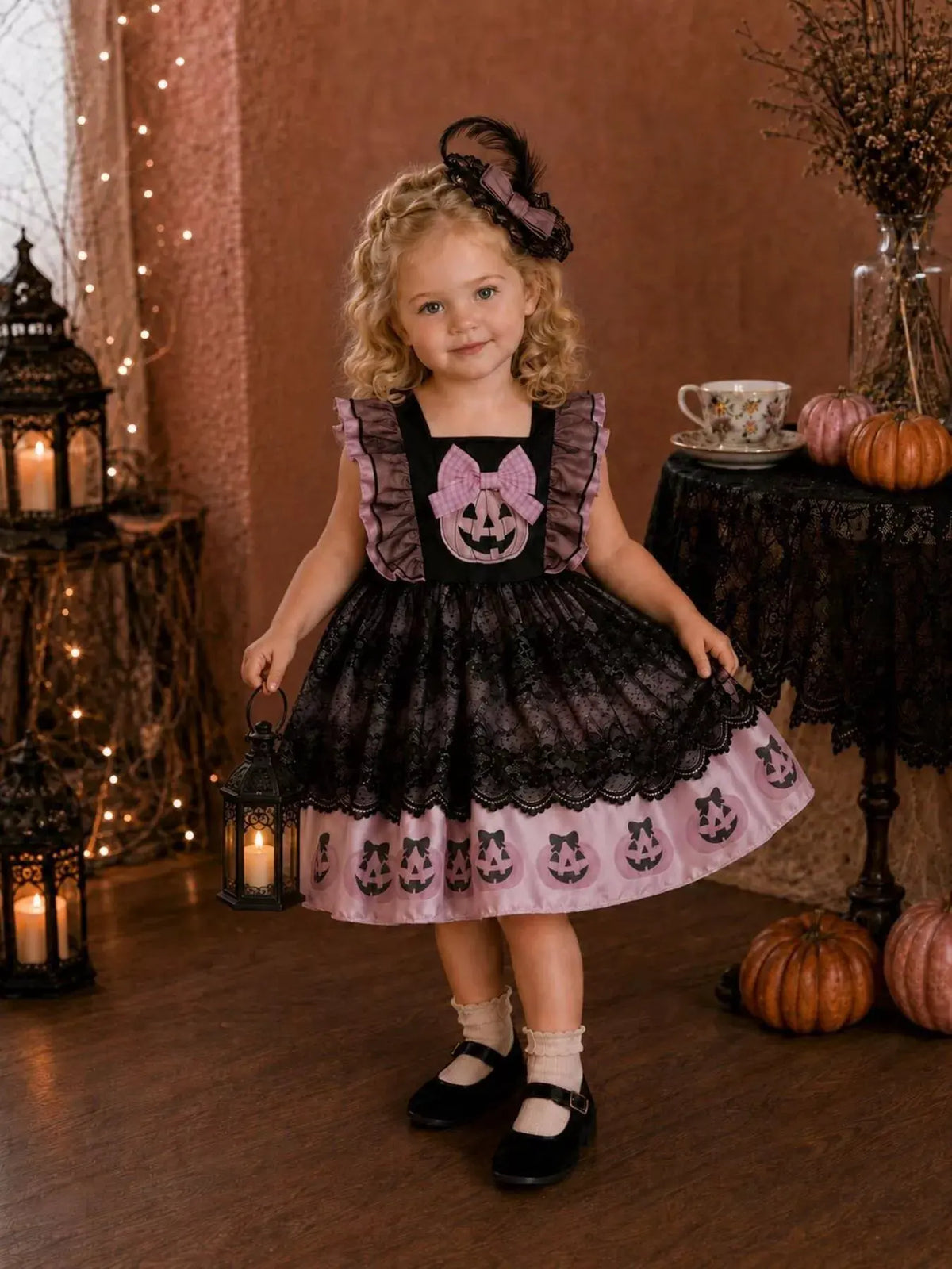 Children's Halloween Lolita Style Pumpkin Print Dress by Trendsi
