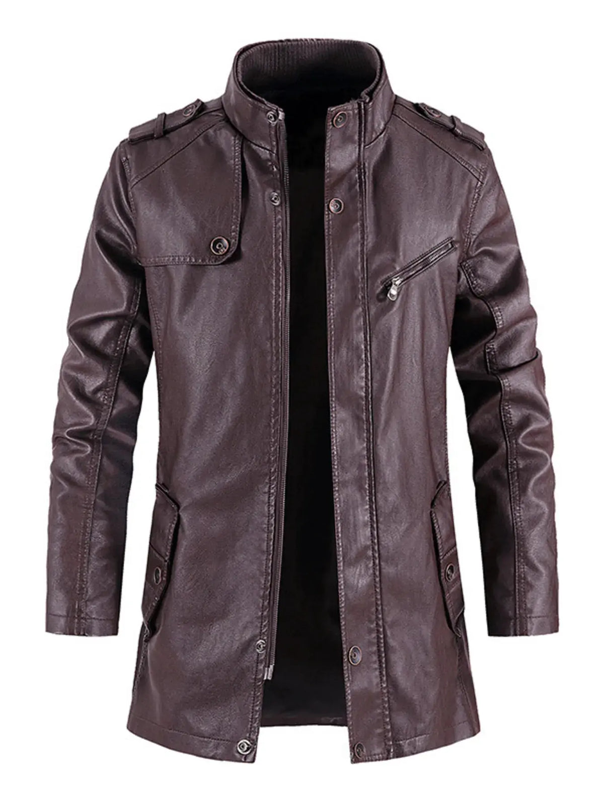 Men's Zip Up Long Sleeve Leather Jacket by Trendsi