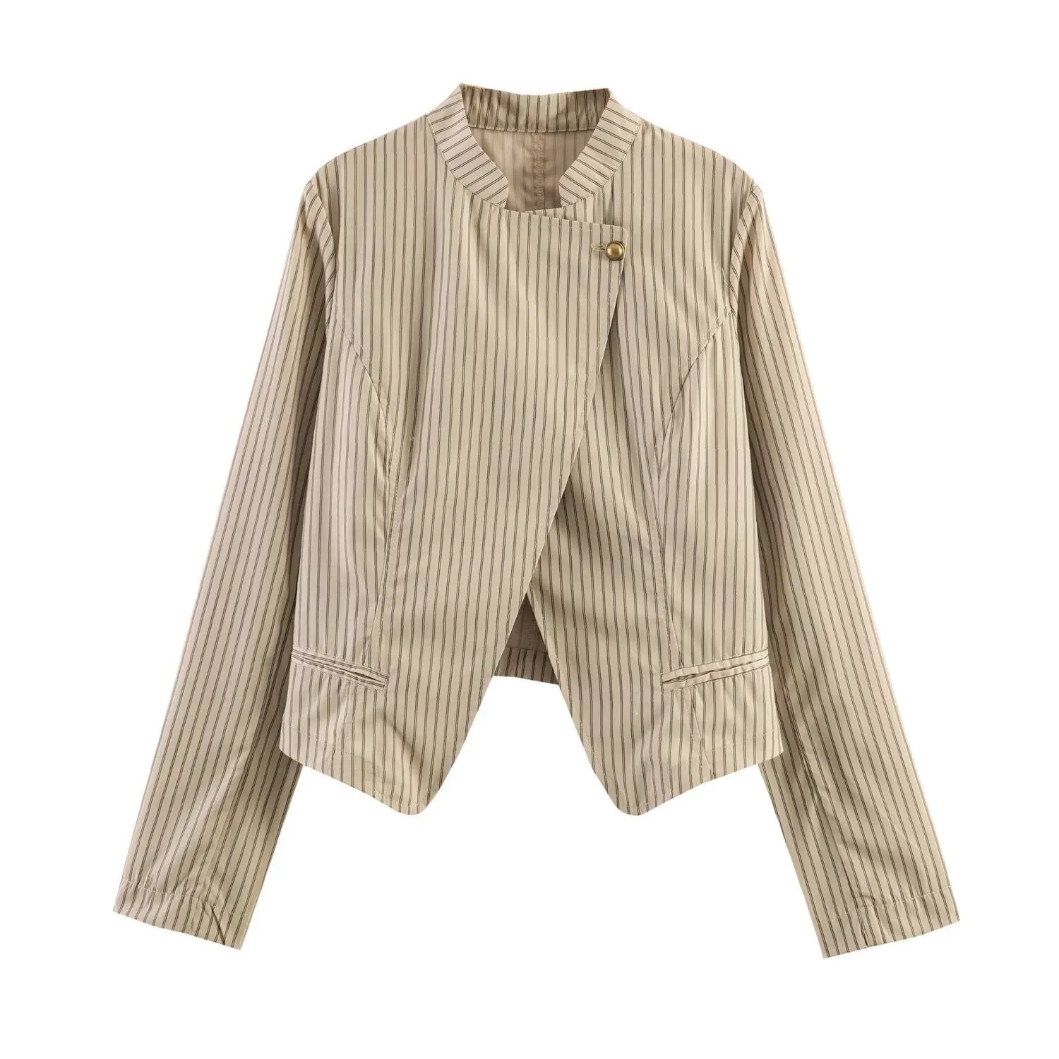 Women's Asymmetric Pinstripe Cropped Jacket BYMANYC ® New York CONTEMPORARY VIBRANT MODERN FASHION - New Collection by BYMANYC ® New York
