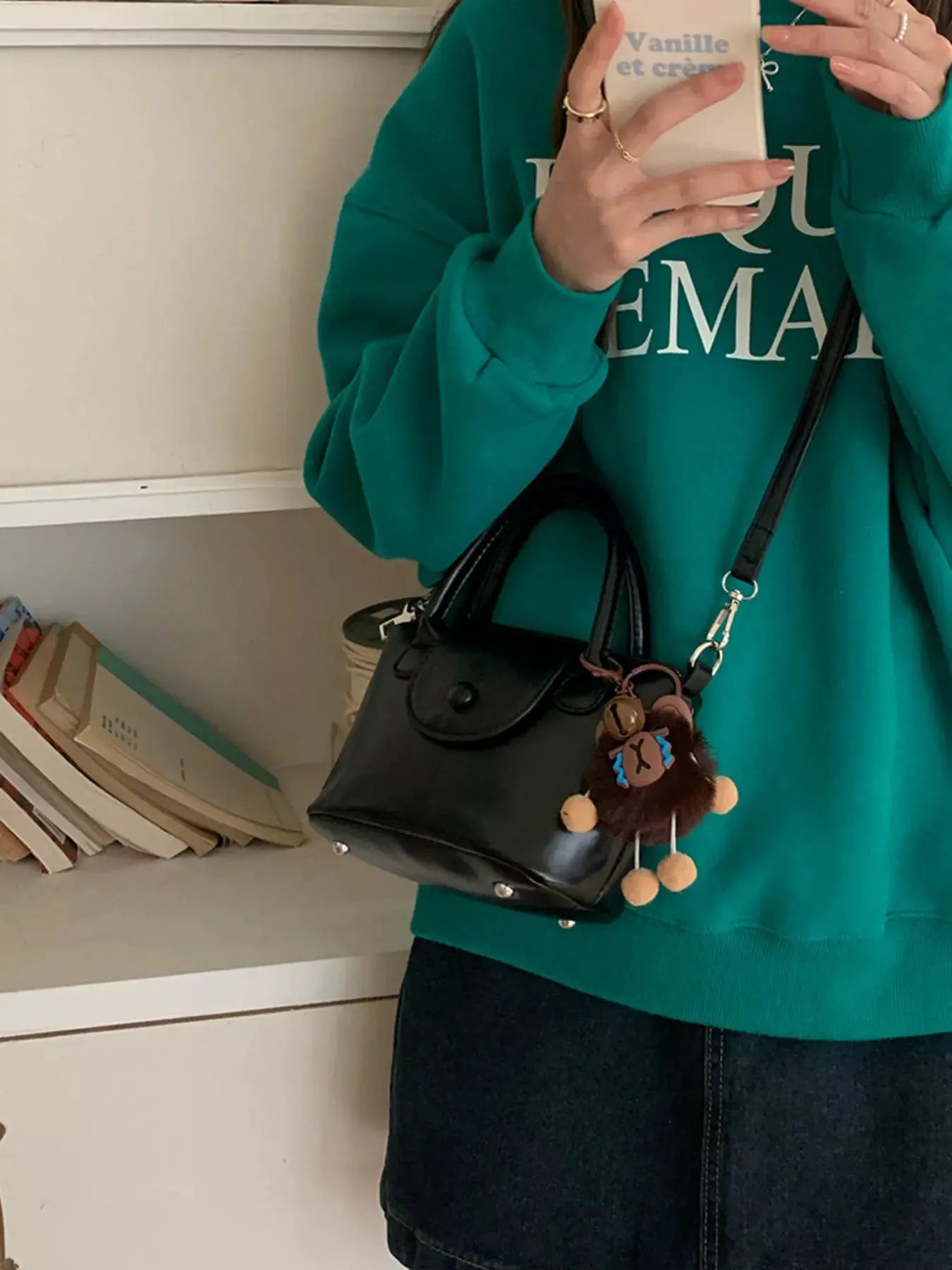 Two-Tone Flap Decor Crossbody Bag with Charm by Partner Label