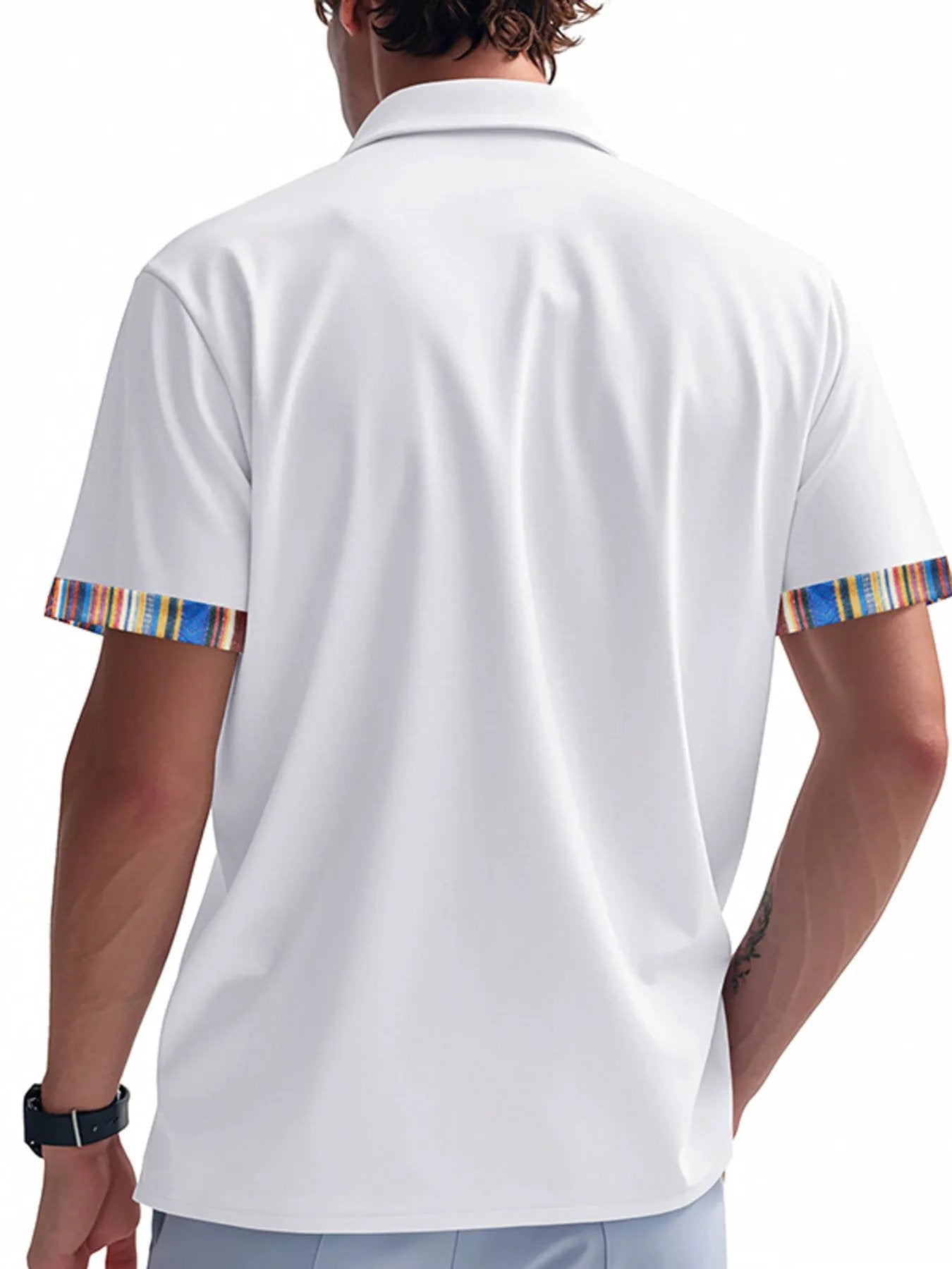 Men's Full Size Short Sleeve Shirt with Colorful Trim Plus Size by Trendsi