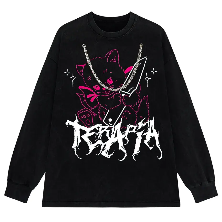 Men's Cute Anime E-Girl Kawaii T-Shirt Vintage Harajuku Streetwear Loose Fit by Vimost Shop