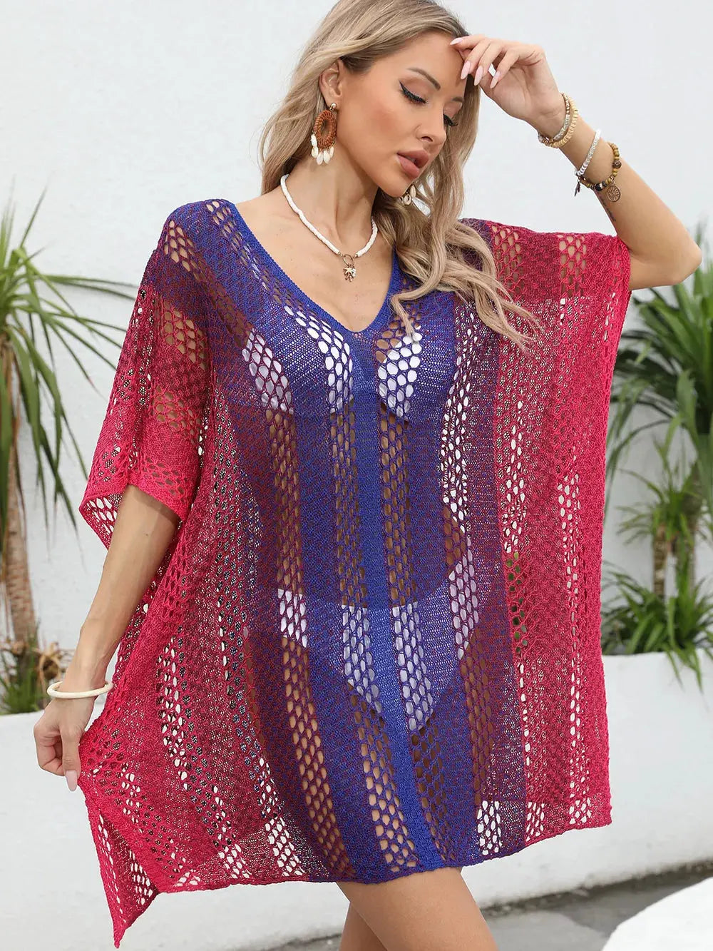 Openwork Contrast V-Neck Cover-Up by Partner Labels