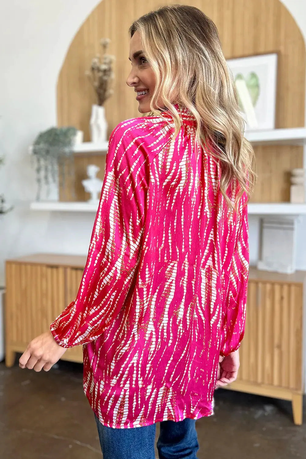 Double Take Full Size Printed Button Up Long Sleeve Shirt by Double Take