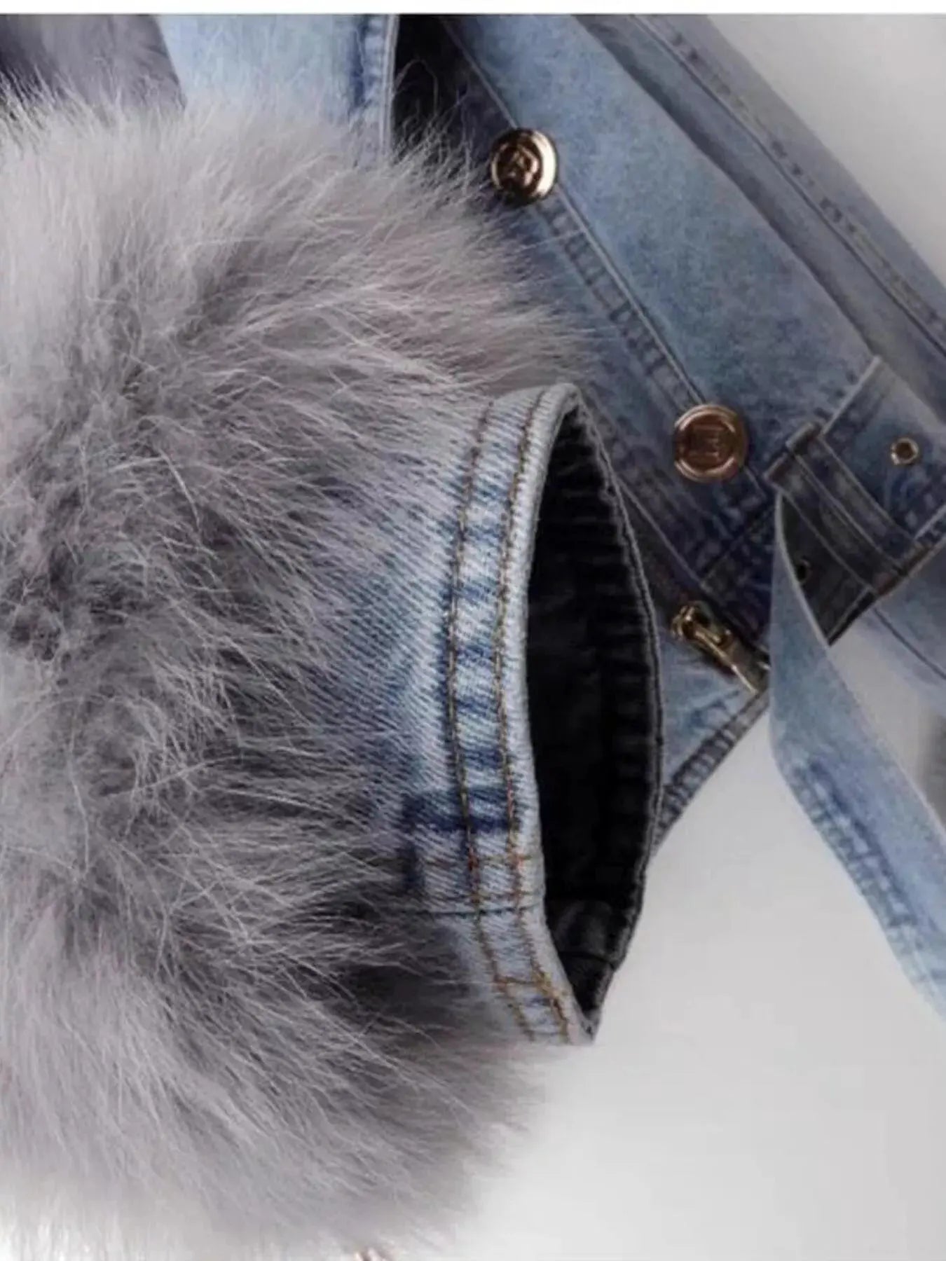 Full Size Faux Fur Collar Denim Jacket Plus Size by Partner Label