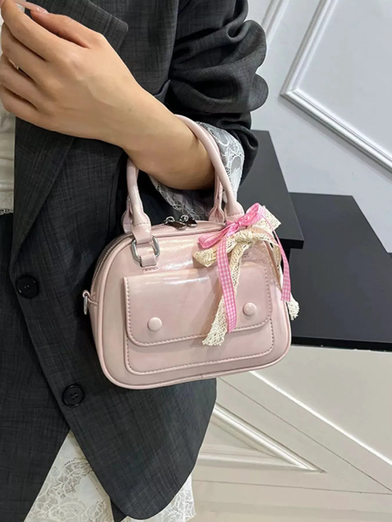 Bow Decor Top Handle Handbag by Partner Label