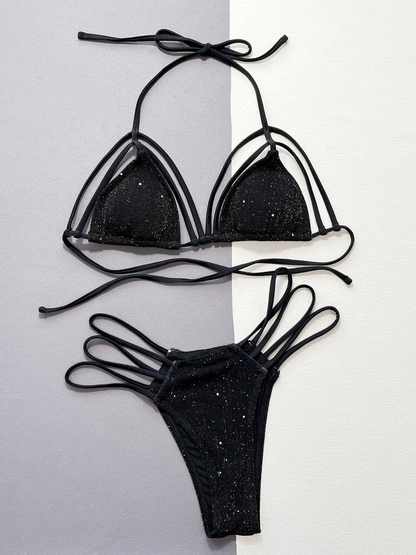Glitter Halter Neck Strappy Two-Piece Bikini Set by Partner Label