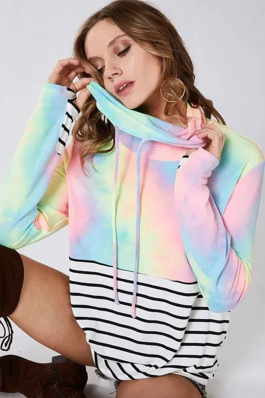 BiBi Tie Dye French Terry Cowl Neck Top by BiBi